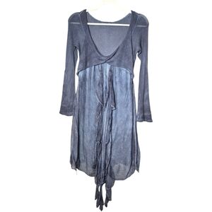 Scandal Blue Silk Ruffle Watercolor Dress Size Medium